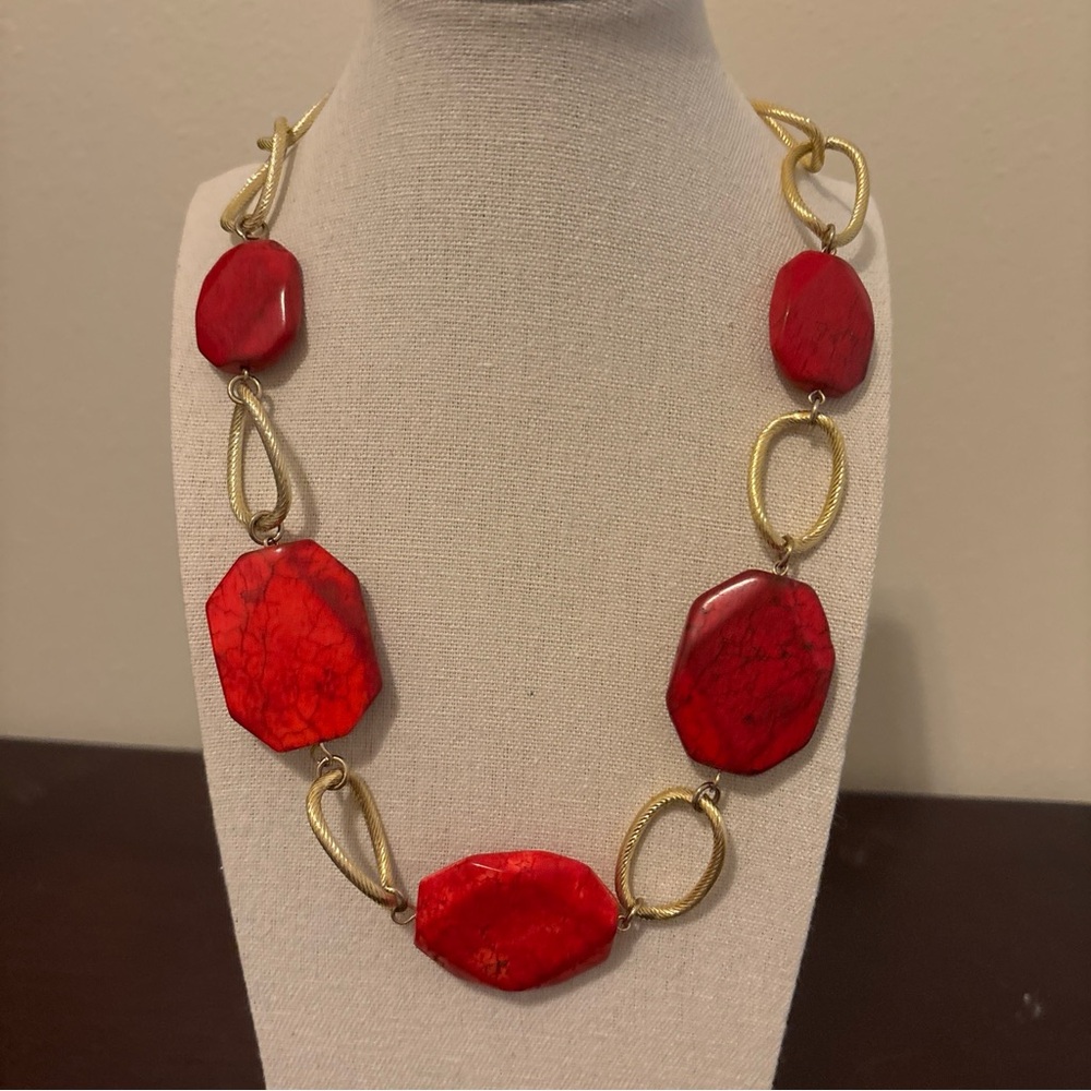 Vintage Susan Graver Red Stone Goldtone Necklace